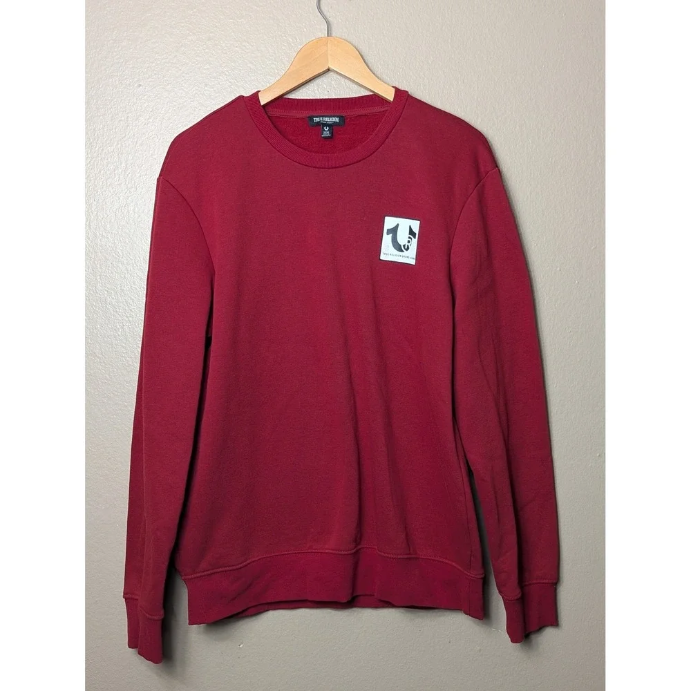 True Religion Sweatshirt Men Medium Red Buddha Logo Streetwear Graphic Crewneck